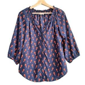 OLD NAVY Bird Print Button Down Blouse Top Sz M